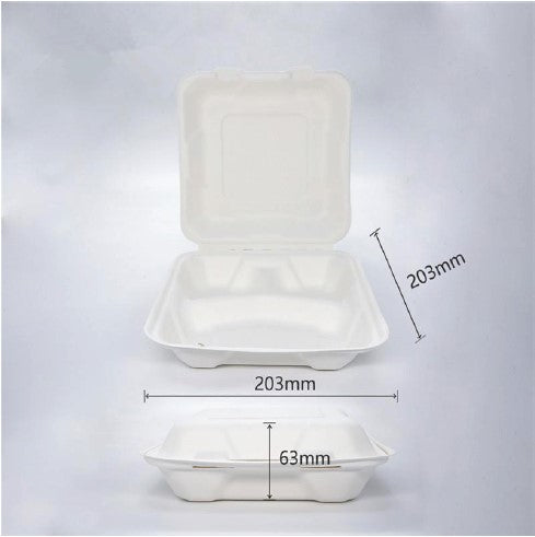 BioBox Sugarcane 8" 3 Compartments Dinner Box 800ml (200pcs)