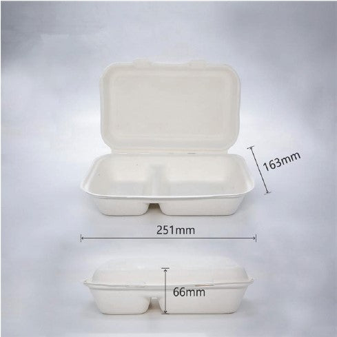 BioBox Sugarcane Snack Box 2 Compartments 850ml (250pcs)