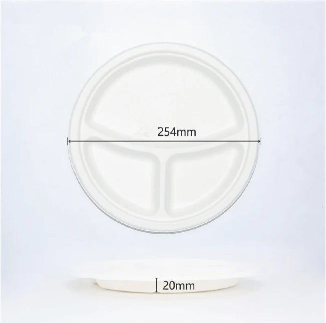 BioBox Sugarcane 10" 3-Comp Round Plate (500pcs)