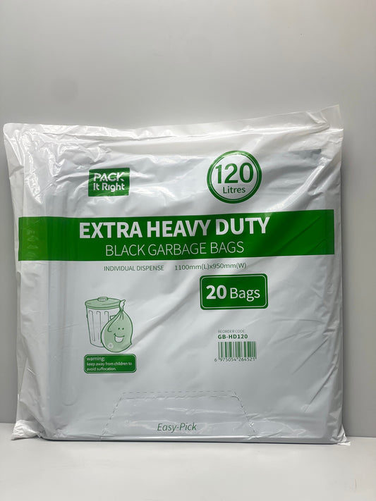 120L - HDPE - Extra Heavy Duty - Black Garbage Bags (200pcs)
