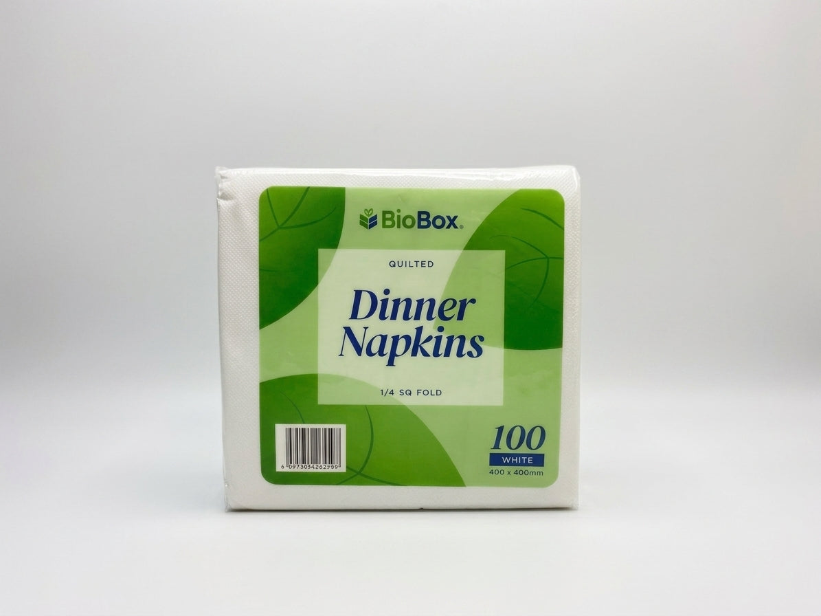 (BioBox) Quilted Dinner Napkins 1/4 SQ Fold (1000pcs) 400x400mm - White